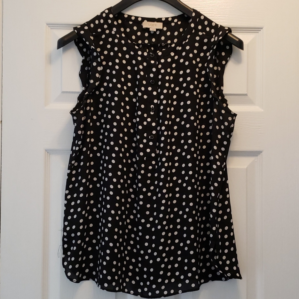 Loft black and white sheer polka dot blouse